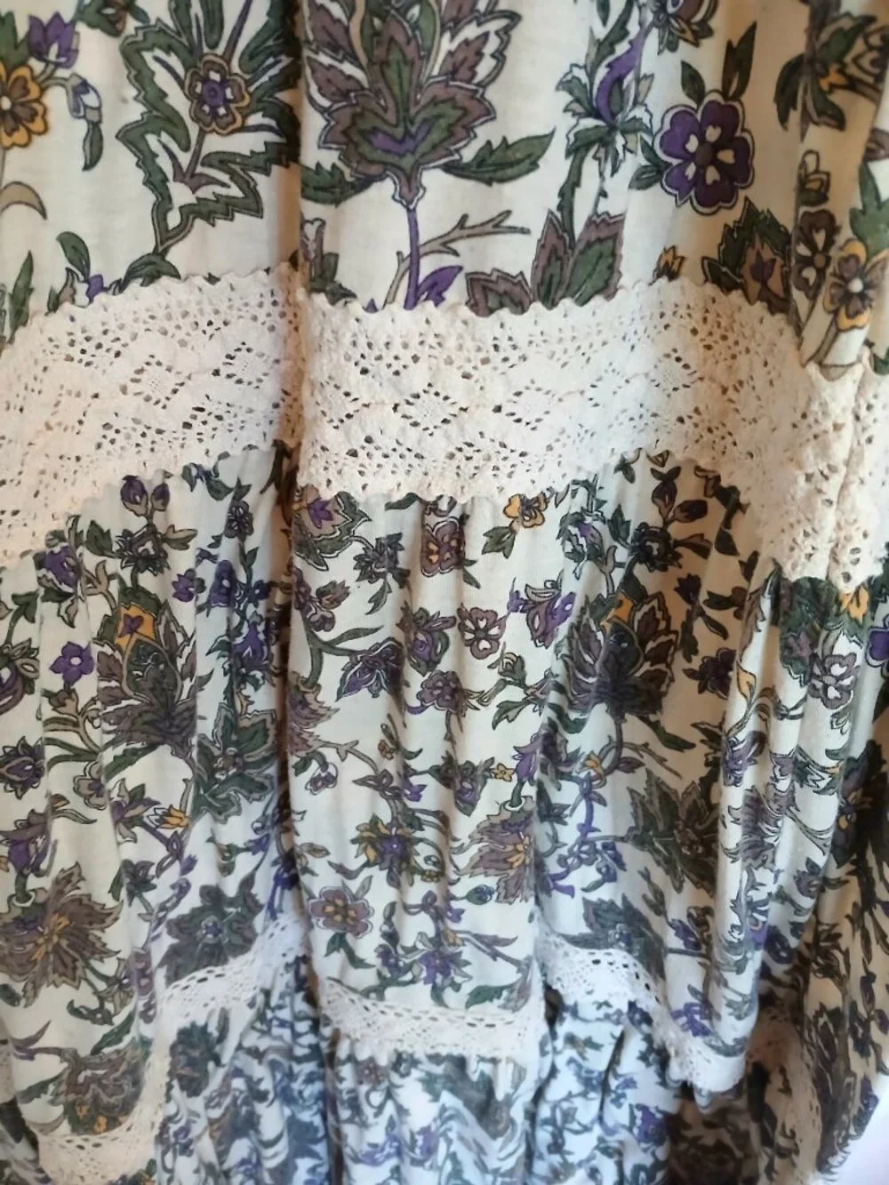 Maurices Cream Floral Crochet Lace Maxi Dress L Boho Cottagecore Festival Flowy